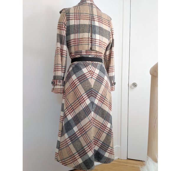 Vintage plaid maxi double breasted trench wool coat - Picture 3 of 11